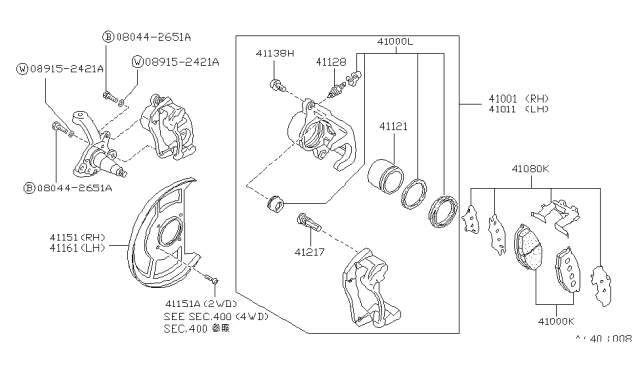 1988 Nissan Hardbody Pickup (D21) CALIPER Front LH W/O Pads & SHIMS Diagram for 41011-09G02