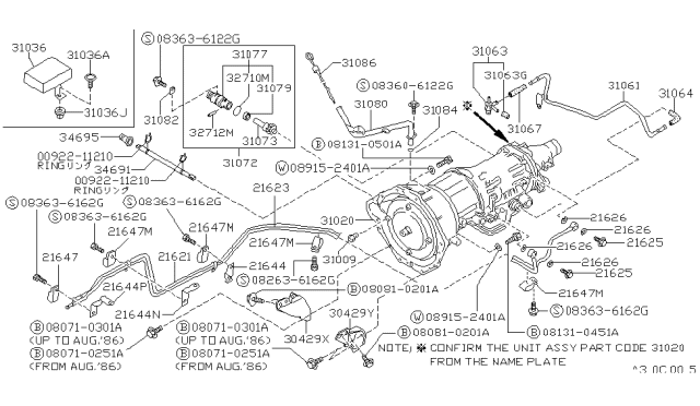 1988 Nissan Hardbody Pickup (D21) Auto Transmission,Transaxle & Fitting Diagram 2