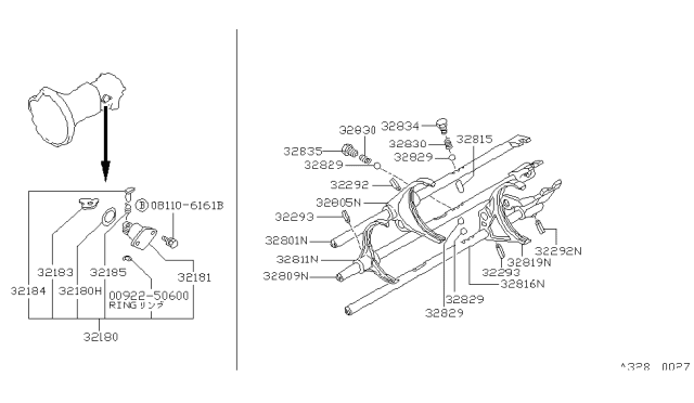 1987 Nissan Hardbody Pickup (D21) Transmission Shift Control Diagram 8