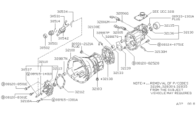 1988 Nissan Hardbody Pickup (D21) Transmission Case & Clutch Release Diagram 3