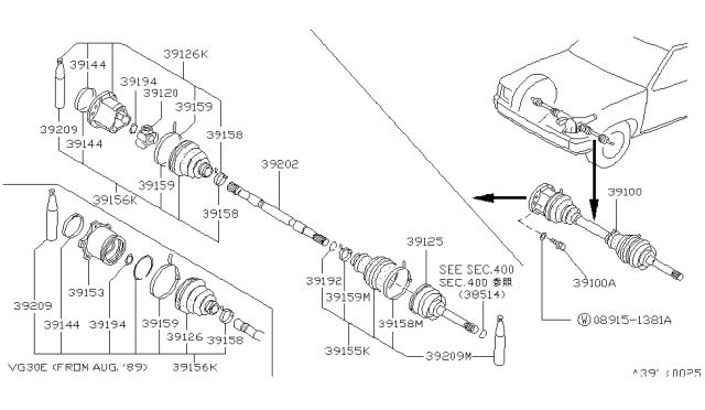 1994 Nissan Hardbody Pickup (D21) Front Drive Shaft (FF) Diagram