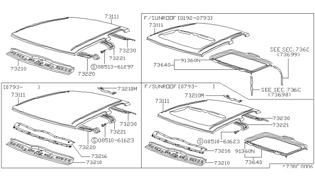 1993 Nissan Hardbody Pickup (D21) Bow Roof No 2 Diagram for 73252-12G00