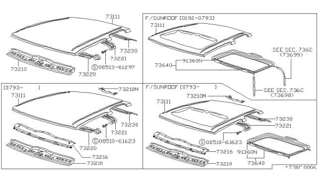 1993 Nissan Hardbody Pickup (D21) Roof Diagram for 73112-01G31