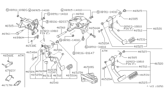 1989 Nissan Hardbody Pickup (D21) Brake & Clutch Pedal Diagram