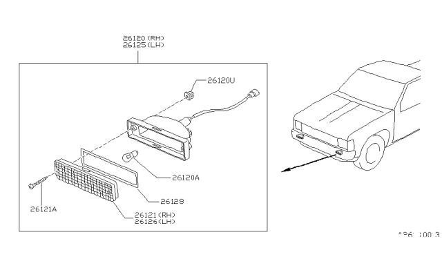 1988 Nissan Hardbody Pickup (D21) Lamp Assembly Front Combination LH Diagram for B6125-01G00