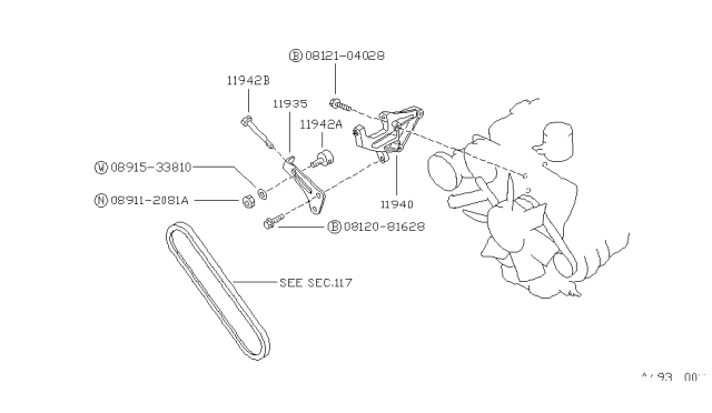 1987 Nissan Hardbody Pickup (D21) Power Steering Pump Mounting Diagram 1