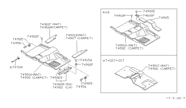 1993 Nissan Hardbody Pickup (D21) Mat-Floor,Front Diagram for 74901-57G05