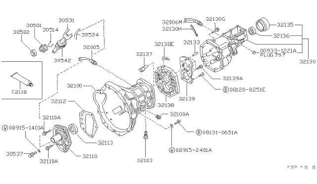 1988 Nissan Hardbody Pickup (D21) Transmission Case & Clutch Release Diagram 5