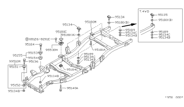 1992 Nissan Hardbody Pickup (D21) Body Mounting Diagram 3