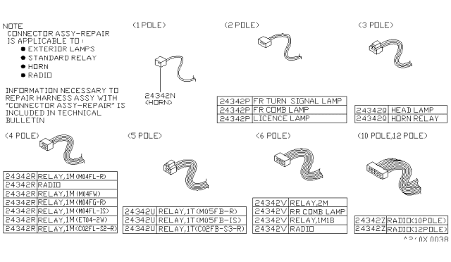 1990 Nissan Hardbody Pickup (D21) Connector Assembly Harness Repair Diagram for B4342-0MFB0