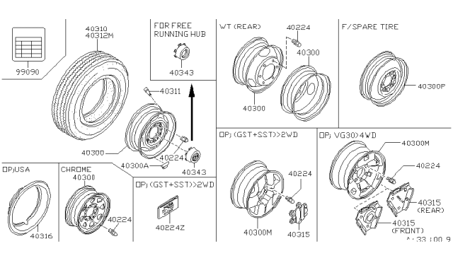 1994 Nissan Hardbody Pickup (D21) Road Wheel & Tire Diagram