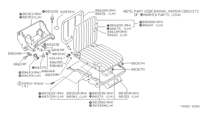 1992 Nissan Hardbody Pickup (D21) Kit-Jump Seat RH Diagram for 88000-01G27