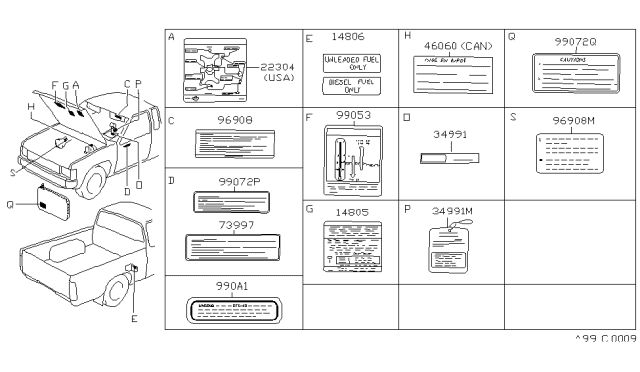 1992 Nissan Hardbody Pickup (D21) Caution Plate & Label Diagram 1