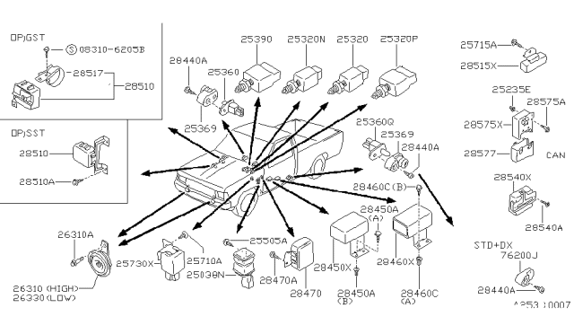1986 Nissan Hardbody Pickup (D21) Electrical Unit Diagram