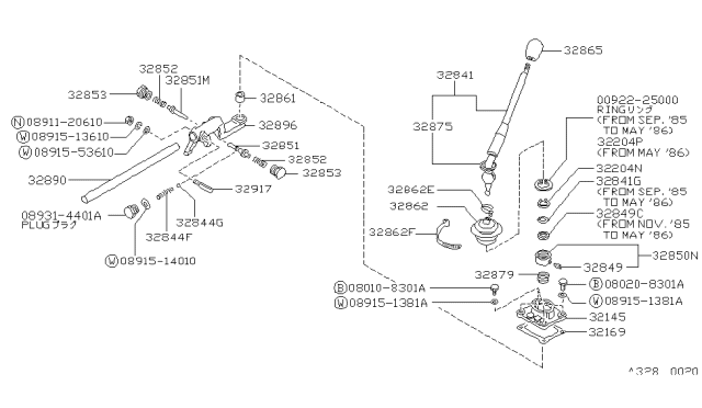 1990 Nissan Hardbody Pickup (D21) Transmission Shift Control Diagram 2
