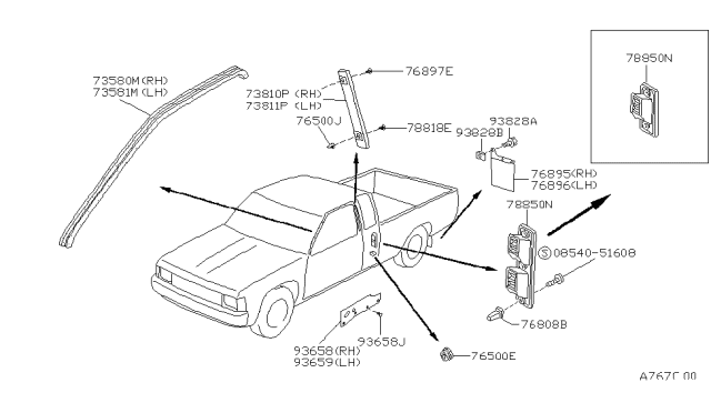 1994 Nissan Hardbody Pickup (D21) Body Side Fitting Diagram 1