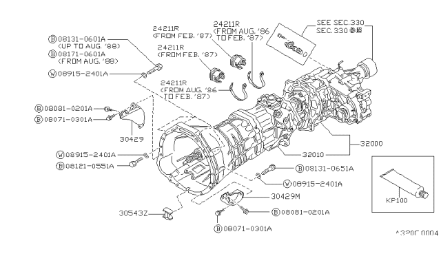 1987 Nissan Hardbody Pickup (D21) Manual Transmission, Transaxle & Fitting Diagram 4
