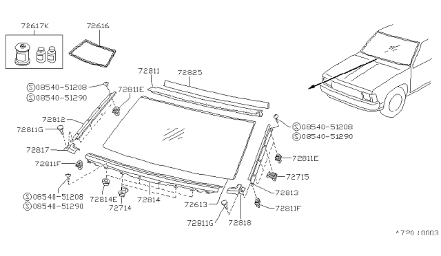 1992 Nissan Hardbody Pickup (D21) Front Windshield Diagram 2