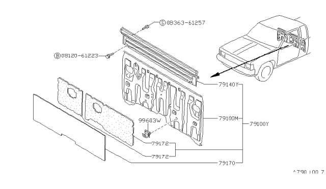 1991 Nissan Hardbody Pickup (D21) Rear,Back Panel & Fitting Diagram 1