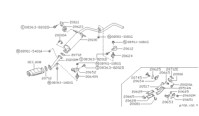 1993 Nissan Hardbody Pickup (D21) Exhaust, Main Muffler Assembly Diagram for 20100-88G07