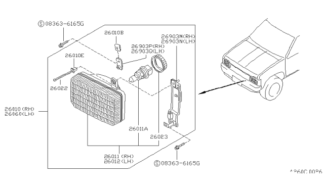 1990 Nissan Hardbody Pickup (D21) Headlamp Diagram 1