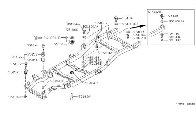 1986 Nissan Hardbody Pickup (D21) Body Mounting Diagram 1