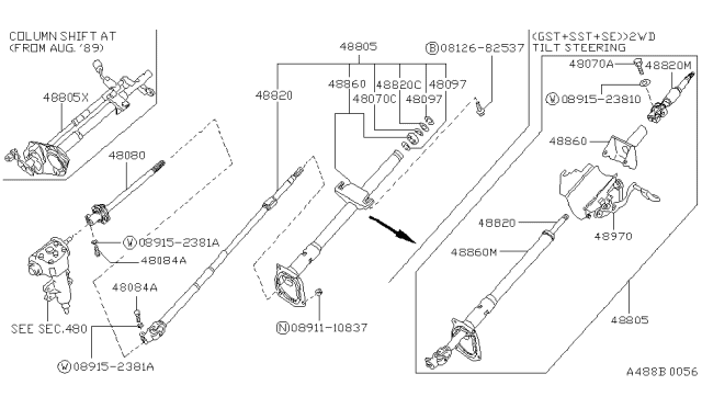 1992 Nissan Hardbody Pickup (D21) Column Assembly-Steering With Cont Diagram for 48805-92G56