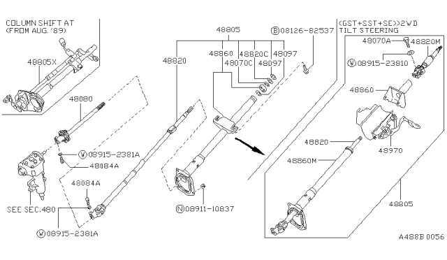 1987 Nissan Hardbody Pickup (D21) Steering Column Diagram 1