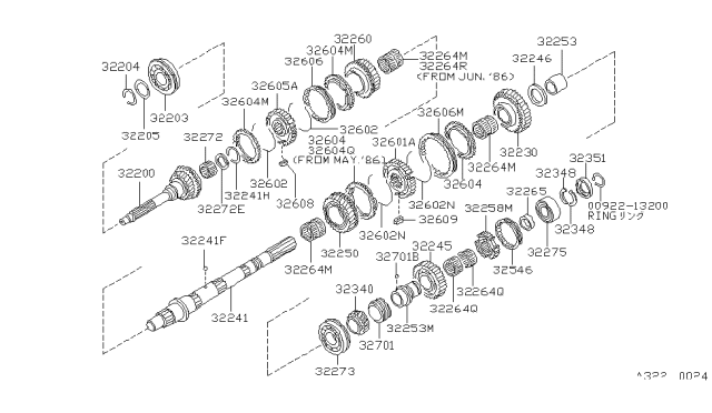 1988 Nissan Hardbody Pickup (D21) Gear Assembly Main Drive Diagram for 32201-01G11