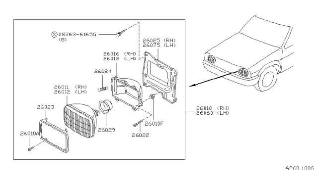 1991 Nissan Hardbody Pickup (D21) Headlamp Housing Assembly, Driver Side Diagram for 26075-01G00