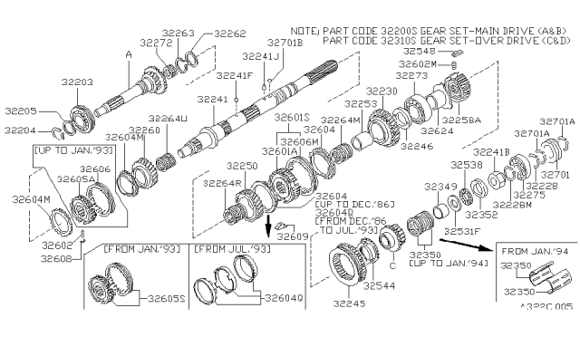 1990 Nissan Hardbody Pickup (D21) Bearing-Shaft Diagram for 32203-31G00