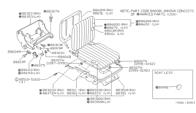 1992 Nissan Hardbody Pickup (D21) Rear Seat Diagram 2