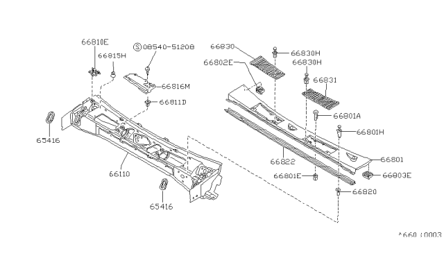 1992 Nissan Hardbody Pickup (D21) Cowl Top & Fitting Diagram 2