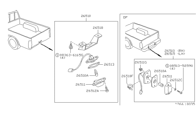 1992 Nissan Hardbody Pickup (D21) Lamp Assembly-Licence,LH Diagram for B6515-23G20