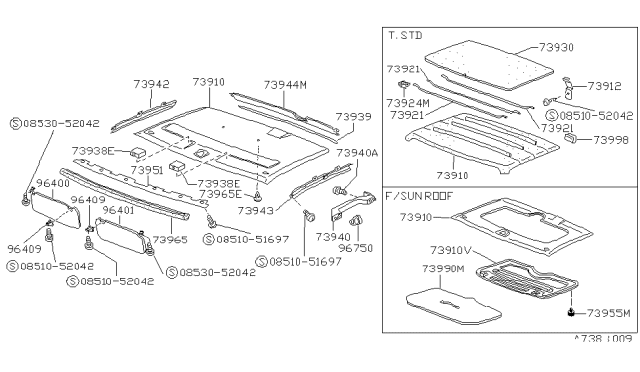 1987 Nissan Hardbody Pickup (D21) Left Sun Visor Assembly Brown Diagram for 96401-S3810