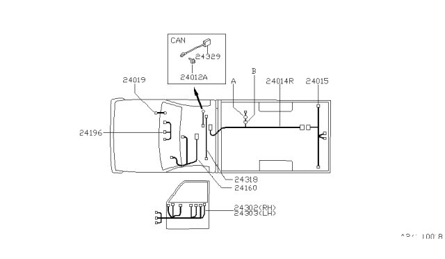 1994 Nissan Hardbody Pickup (D21) Harness-Room Lamp Diagram for 24160-3B000