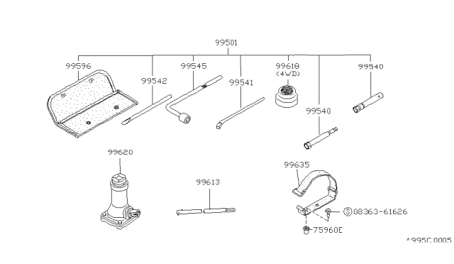 1993 Nissan Hardbody Pickup (D21) Jack-Screw Type Diagram for 99550-57G00