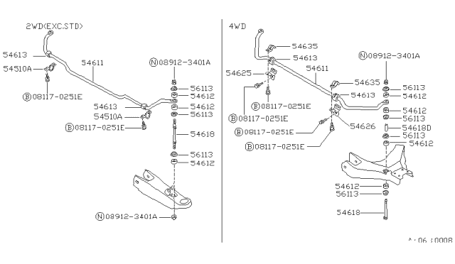 1994 Nissan Hardbody Pickup (D21) Front Stabilizer Diagram