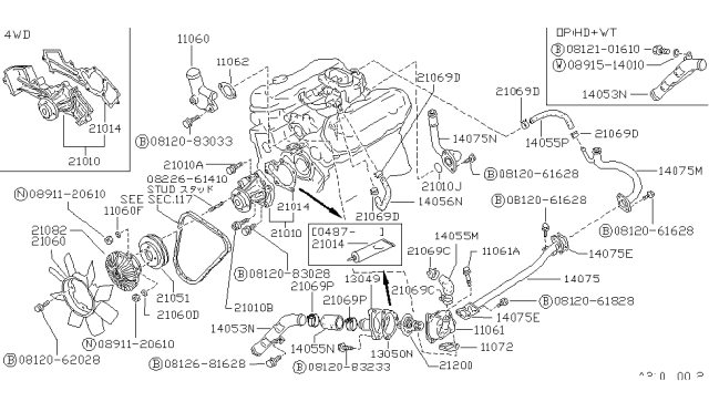 1989 Nissan Hardbody Pickup (D21) Hose-Water Diagram for 14054-89W03