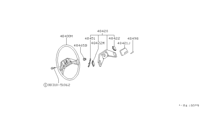 1988 Nissan Hardbody Pickup (D21) Steering Wheel Assembly Without Pad Diagram for 48430-11G03
