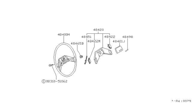 1988 Nissan Hardbody Pickup (D21) Button Horn RH Blue Diagram for 48422-08G01