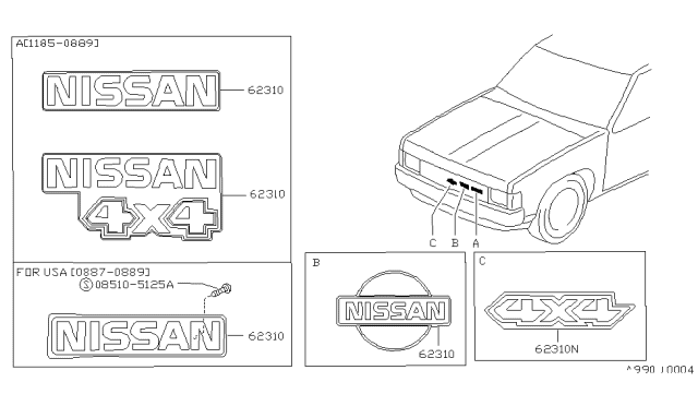 1990 Nissan Hardbody Pickup (D21) Emblem & Name Label Diagram 1