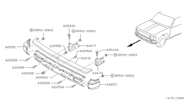 1993 Nissan Hardbody Pickup (D21) Front Bumper Diagram 2