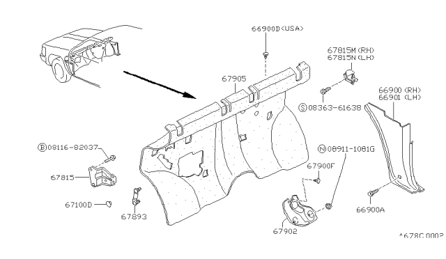 1993 Nissan Hardbody Pickup (D21) Dash Trimming & Fitting Diagram 1