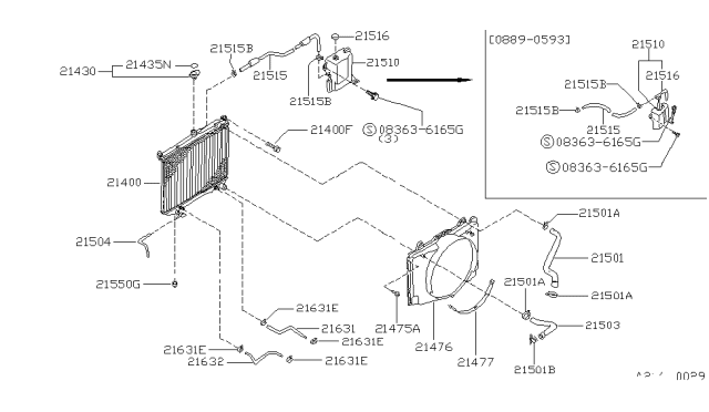 1993 Nissan Hardbody Pickup (D21) Radiator,Shroud & Inverter Cooling Diagram 5