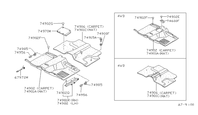 1986 Nissan Hardbody Pickup (D21) Floor Trimming Diagram 1