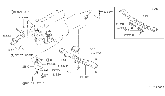 1993 Nissan Hardbody Pickup (D21) Engine & Transmission Mounting Diagram 1