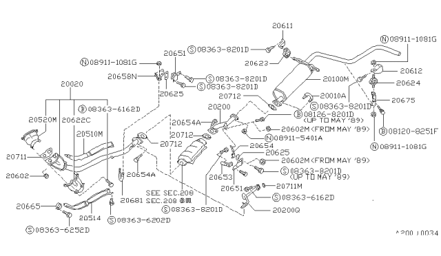 1986 Nissan Hardbody Pickup (D21) Exhaust Tube & Muffler Diagram 4