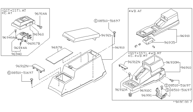 1992 Nissan Hardbody Pickup (D21) Console Box-Floor Diagram for 96910-58G00