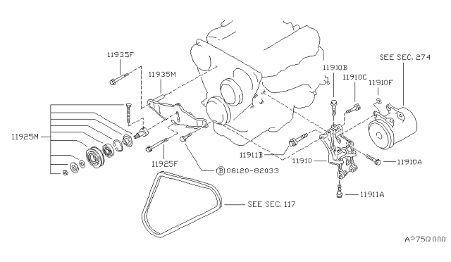 1990 Nissan Hardbody Pickup (D21) Compressor Mounting & Fitting Diagram 3